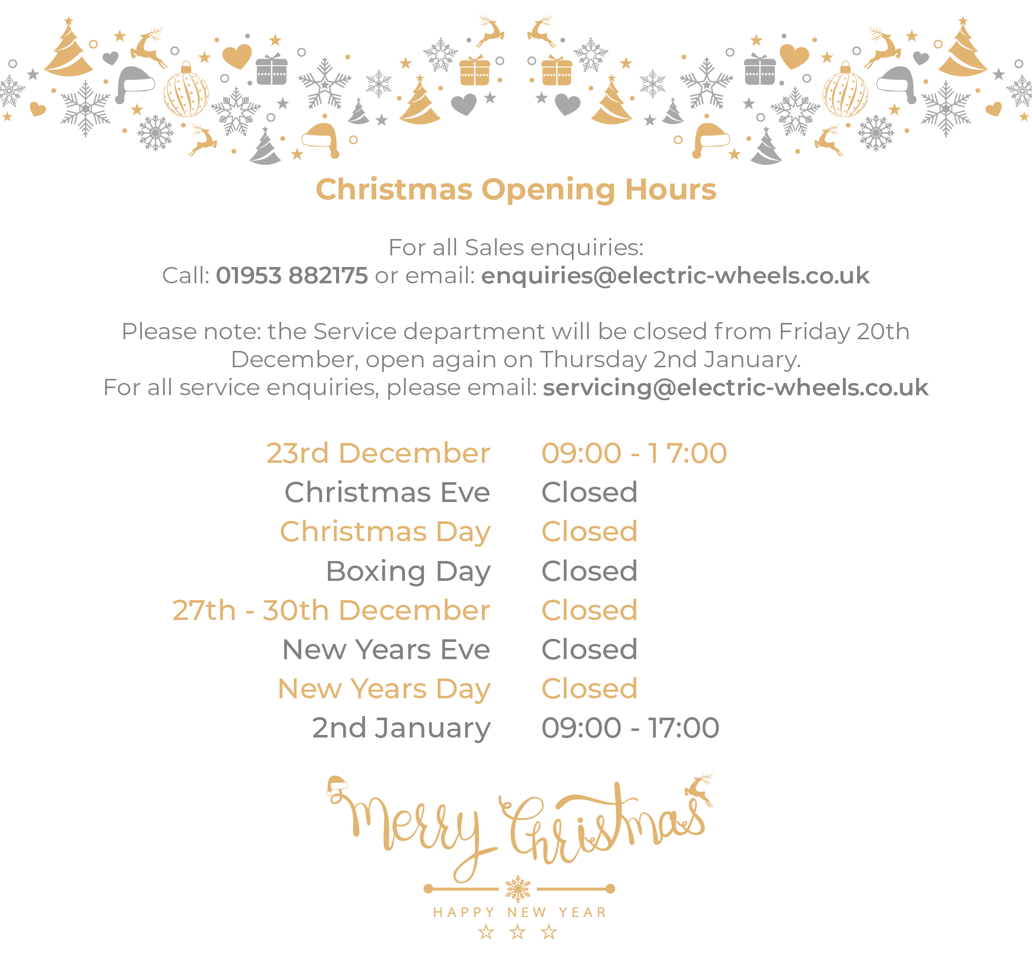 Christmas Opening Times